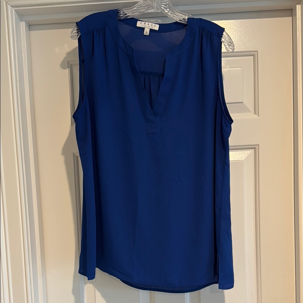 Chaus Royal Blue Sleeveless V-Neck Blouse